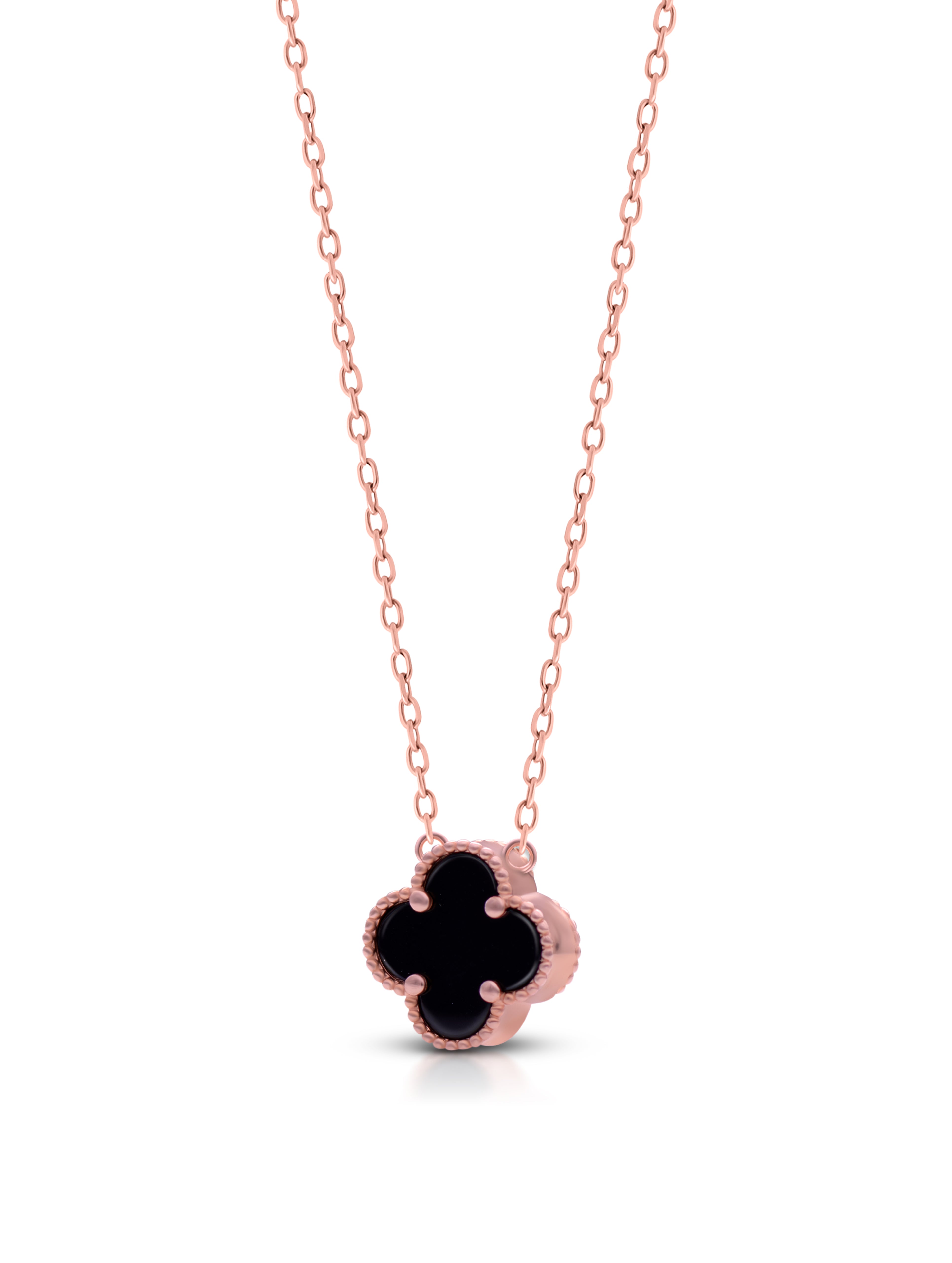 Black Onyx Clover Pendant Necklace